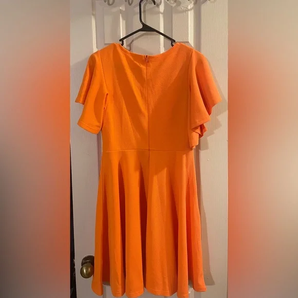 ROMWE Women's Stretchy A Line Swing Flared Orange Dress - Picture 3 of 4